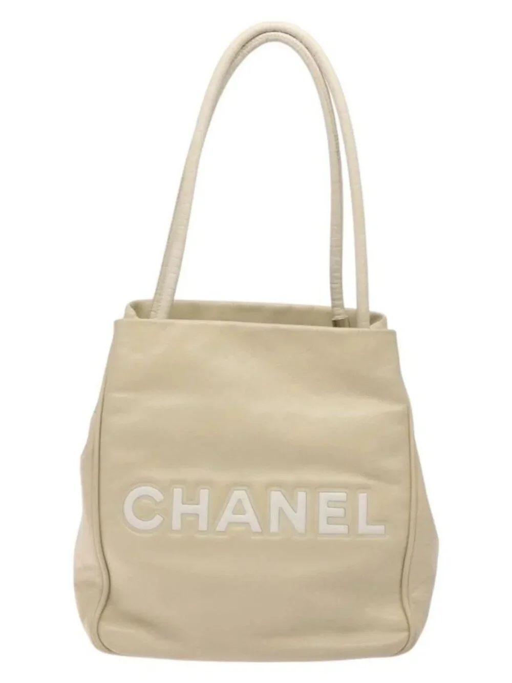 CHANEL Camelia Shoulder Bag Leather Ivory CC Auth 127482